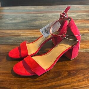 New Red Michaela Faux Suede Block Heels